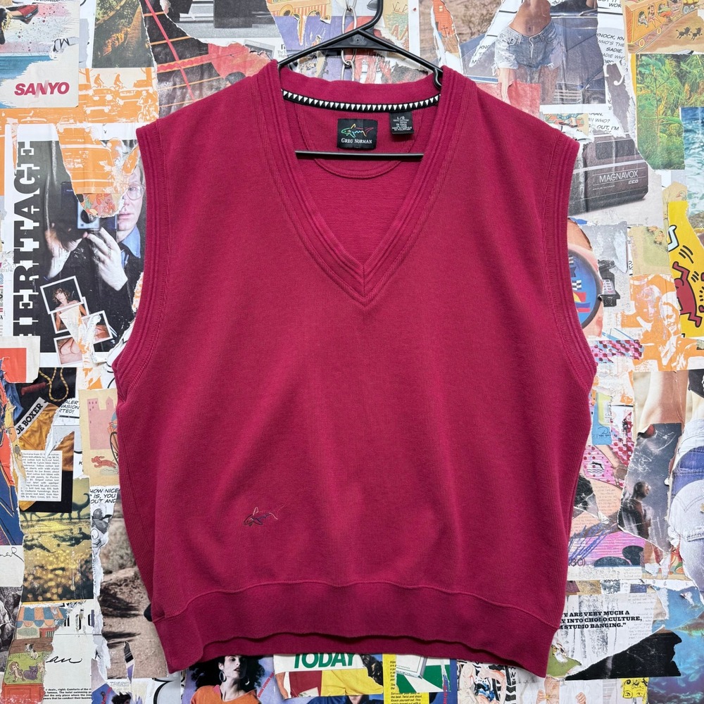 Greg Norman V Neck‎ Sweater Vest Mens L Burgundy Cotton Golf Sleeveless Top